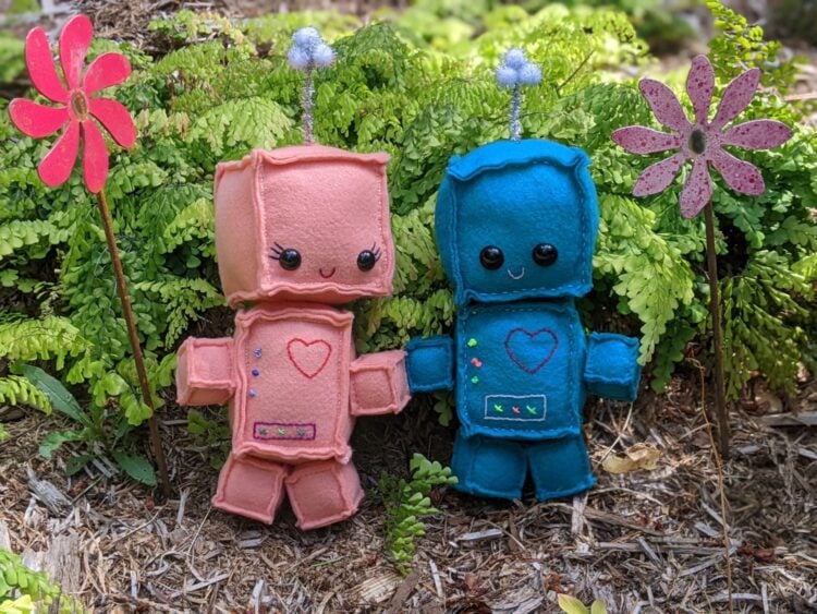 diy felt robots in the garden