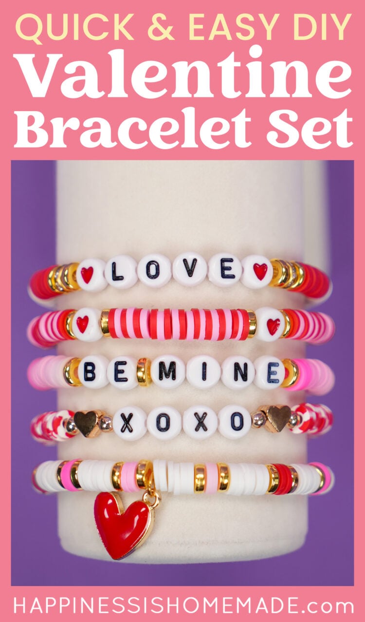 "Quick & Easy DIY Valentine Bracelet Set" graphic for Pinterest