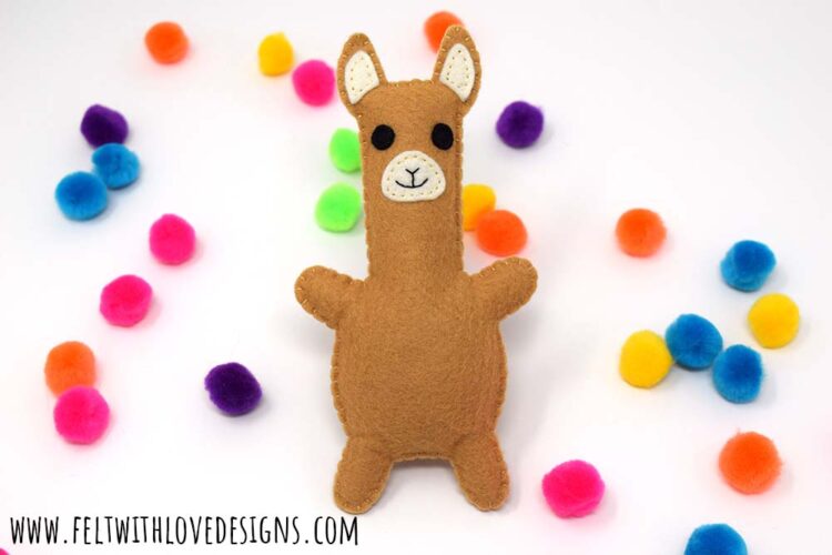 felt llama softie plushie with pom poms