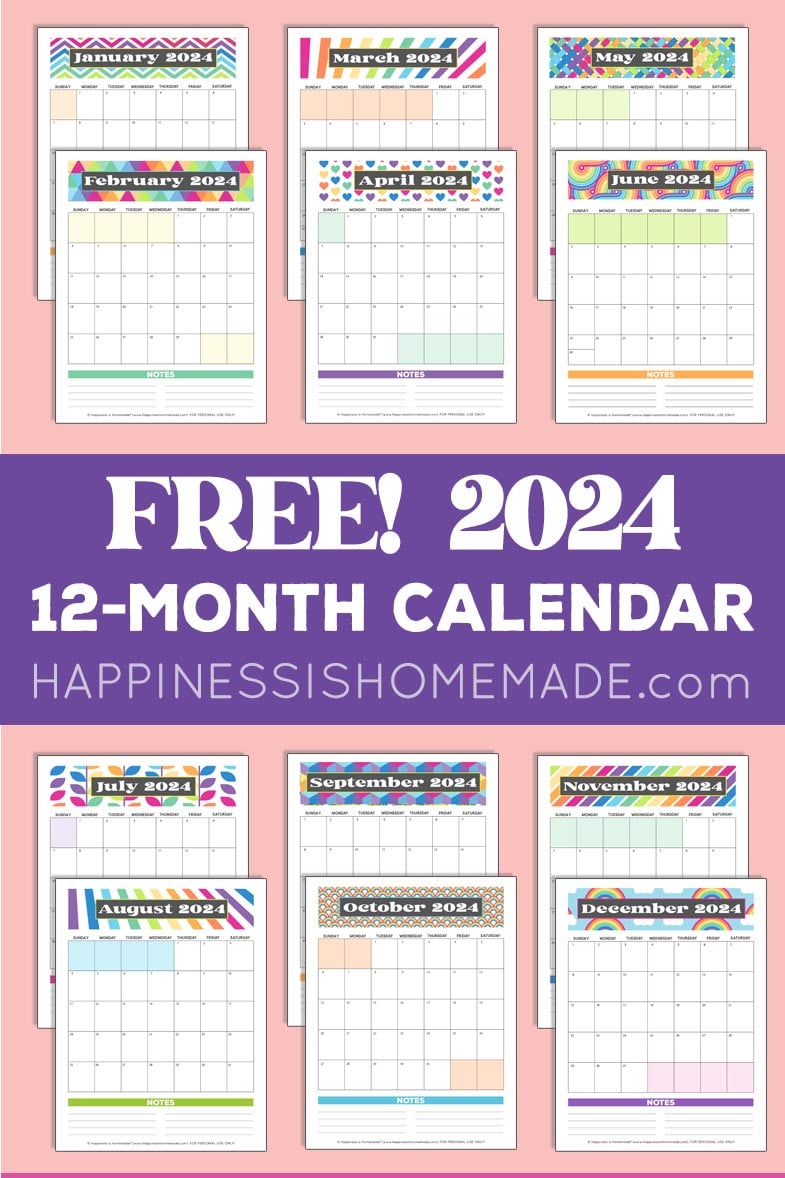 2024 Cute Cats Free Printable Monthly Calendar - Printables and Inspirations