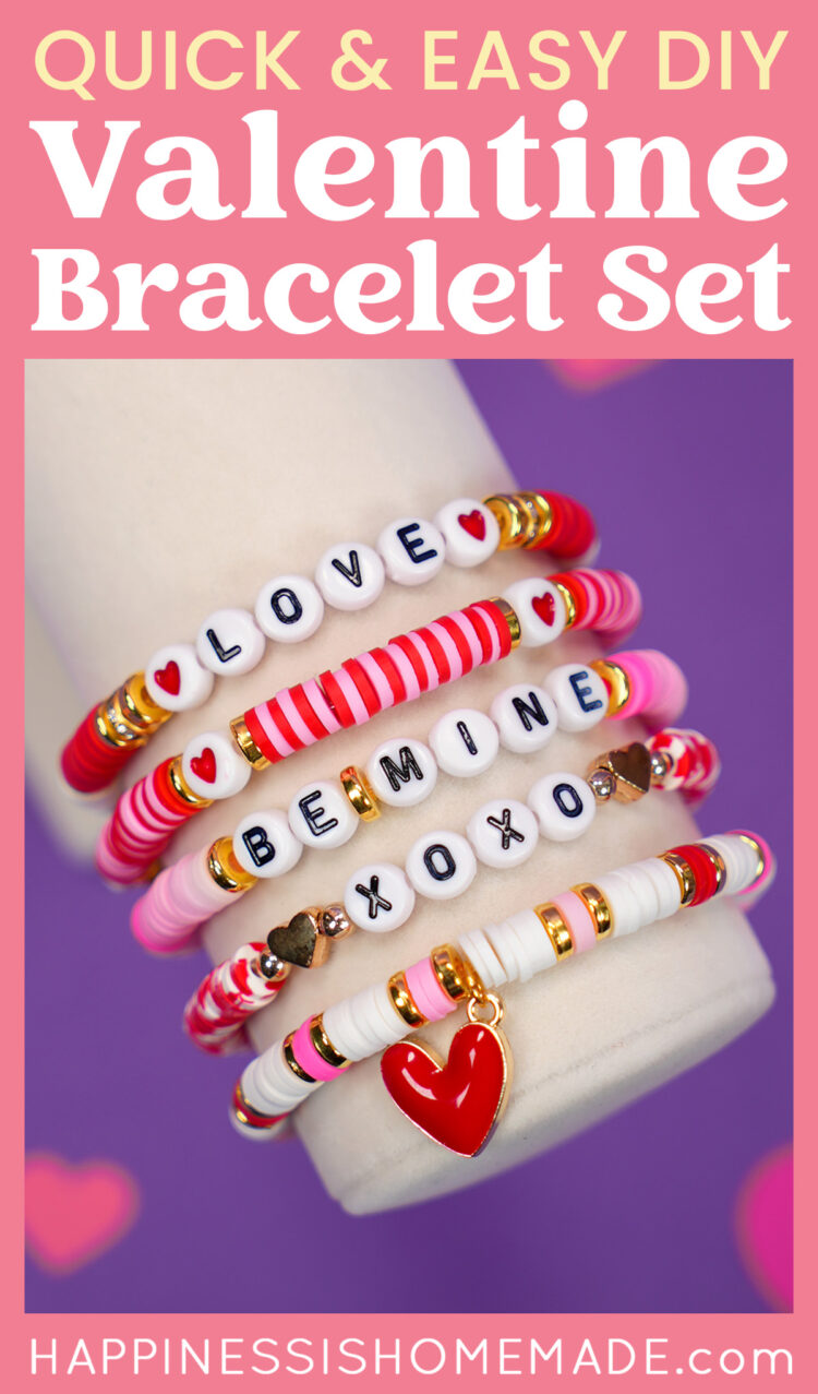 "Quick & Easy DIY Valentine Bracelet Set" graphic for Pinterest