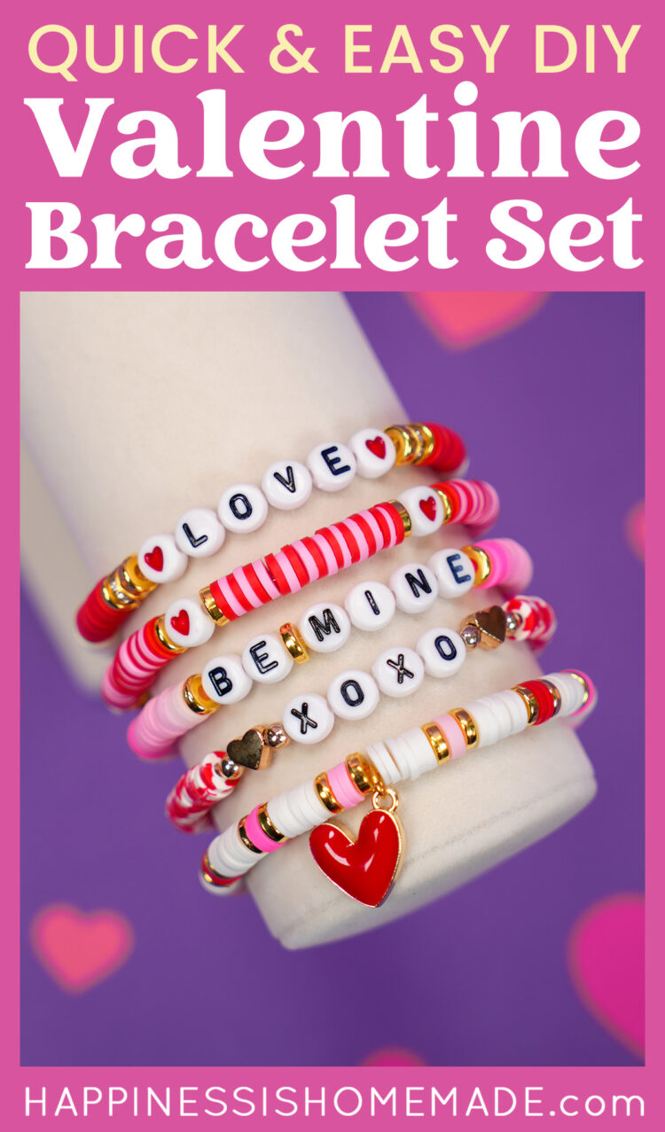 "Quick & Easy DIY Valentine Bracelet Set" graphic for Pinterest
