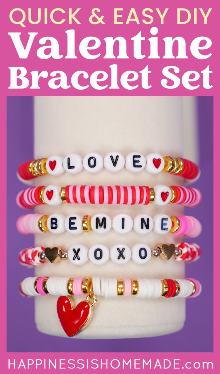 "Quick & Easy DIY Valentine Bracelet Set" graphic for Pinterest