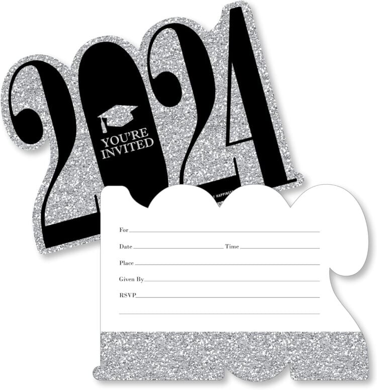 2024 shaped Glittery graduation cards