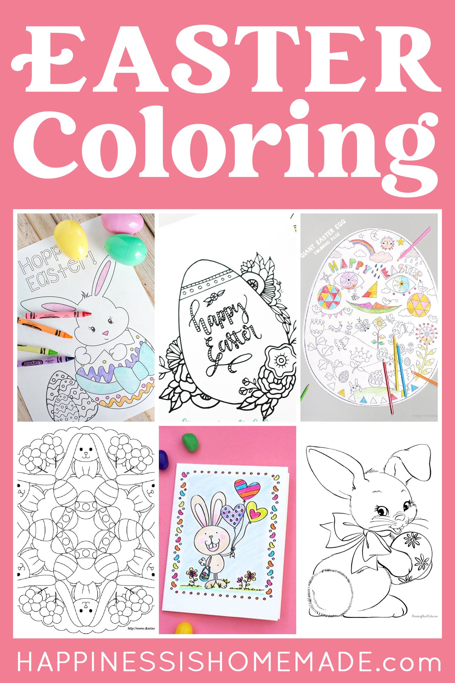 "Easter Coloring Pages" graphic with collage of printable coloring sheets