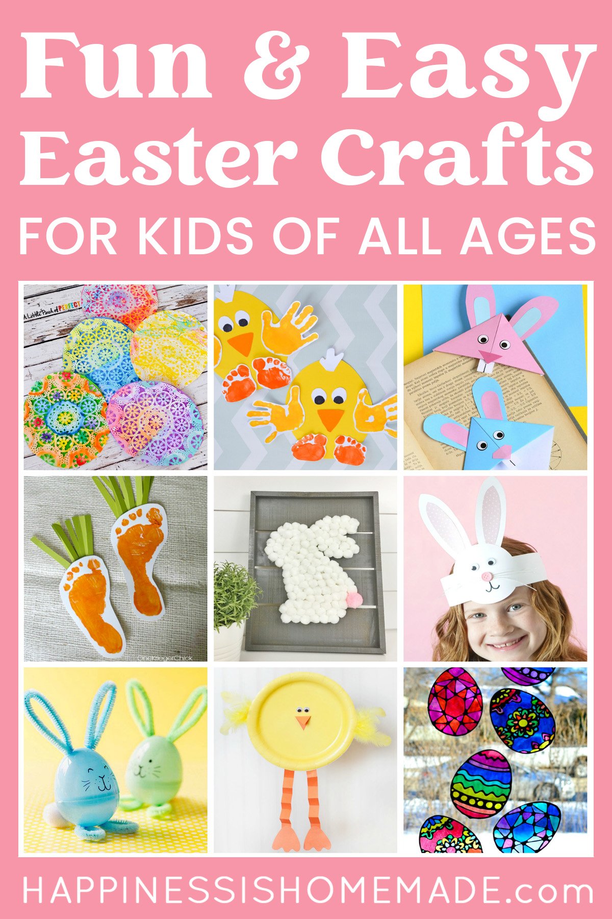 "Fun & Easy Easter Crafts for Kids of All Ages" graphic with collage of ideas