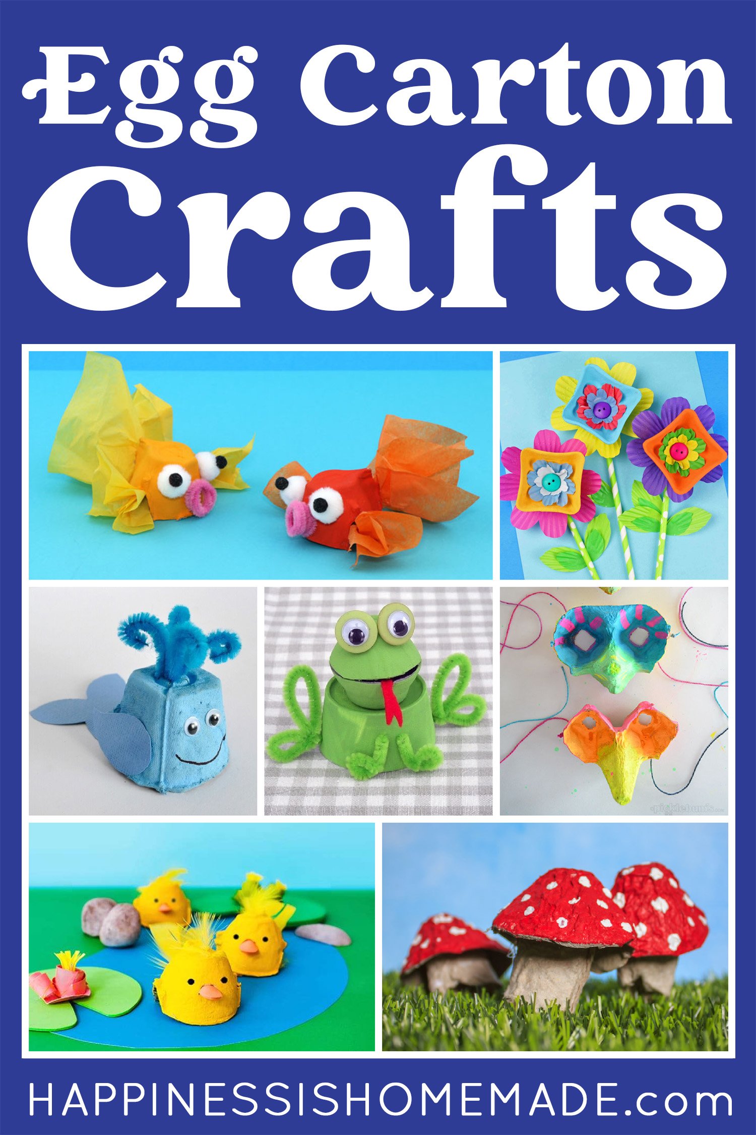 "Egg Carton Crafts for Kids" graphic with collage of egg carton craft ideas