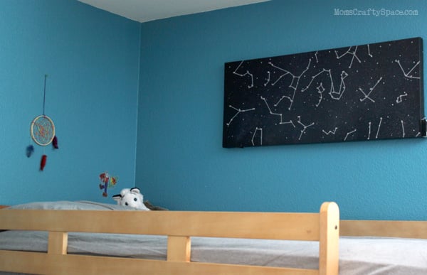 easy diy constellation canvas hung up in kids bedroom