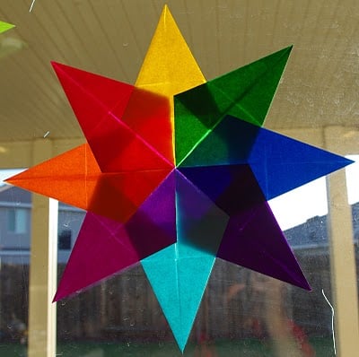 rainbow colored waldorf window stars