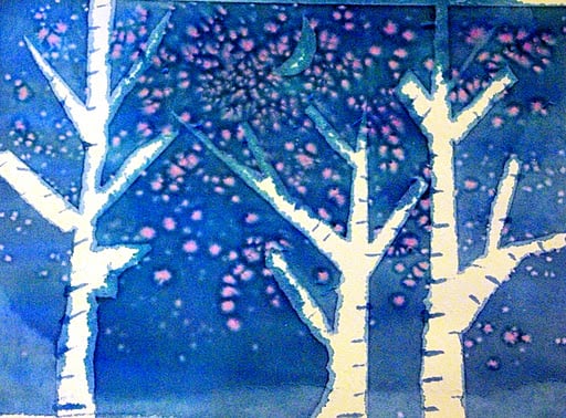 revealed winter trees in salt painting