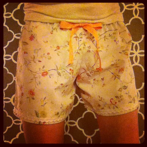 handmade pajama shorts being modeled