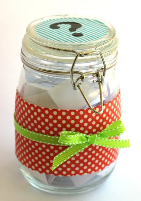 conversation starters inside of small decorated jar