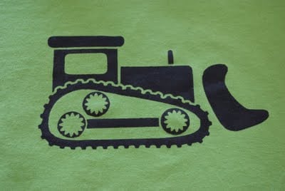 bulldozer stencil in green and black