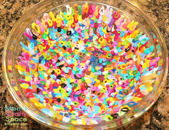beads after melting still inside of glass bowl