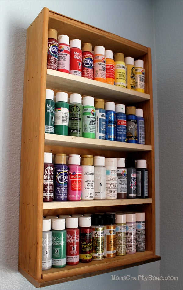 Repurposed: Drawer to Craft Paint Storage Shelf - Happiness is