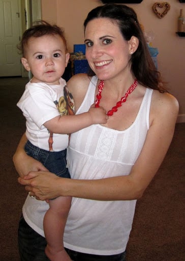 cute diy jewelry made from bandana being worn by mom holding child