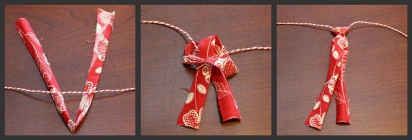 tying ribbons into a bow for easy valentines day garland