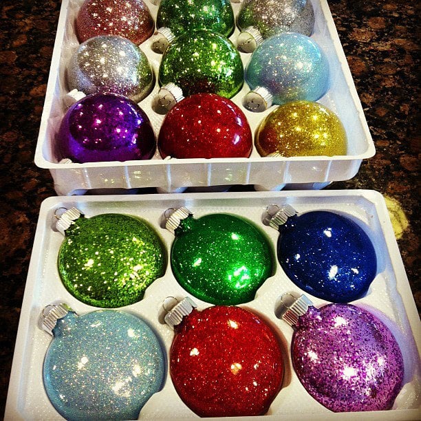 trays of glitter ornaments on table
