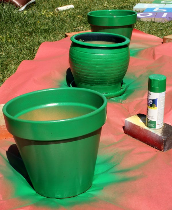 pots spray painted green 