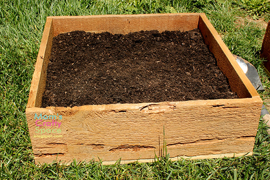 wood planter filled with soil