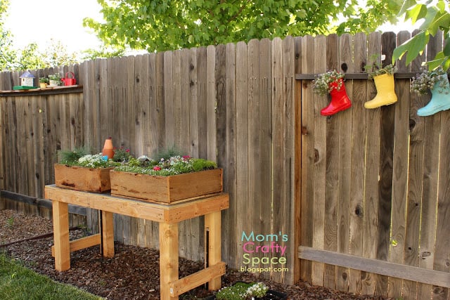 garden nook with fairy garden tables 