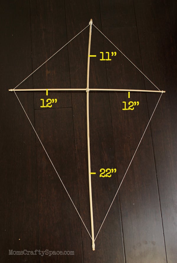 kite frame measured out and shown in diagram with dimensions