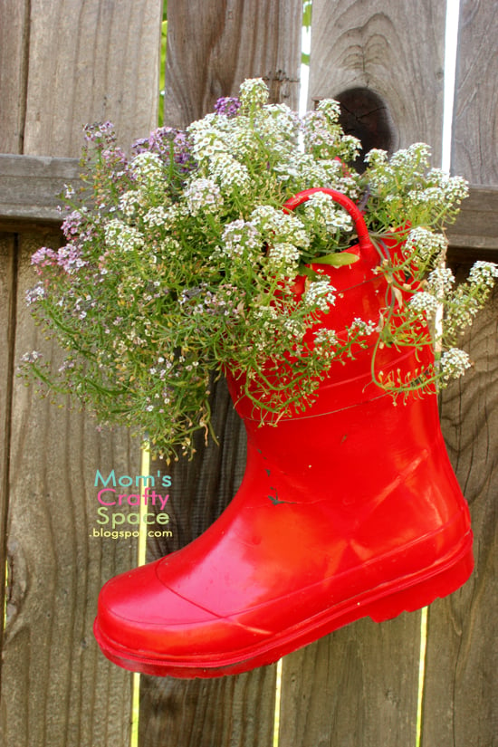 red rain boot planter