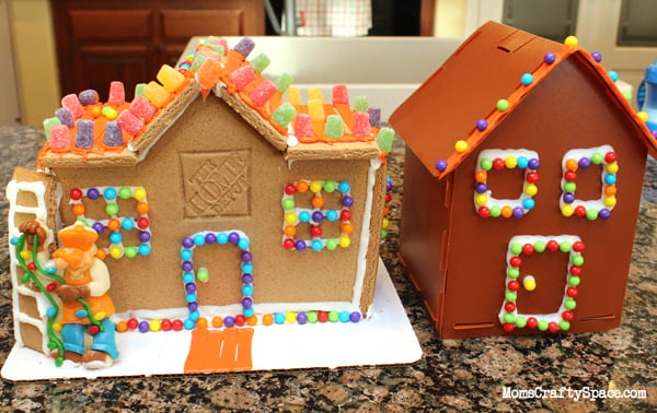 the home depot gingerbread house and classic cottage gingerbread house side by side