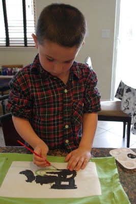 kid painting diy bulldozer stencil