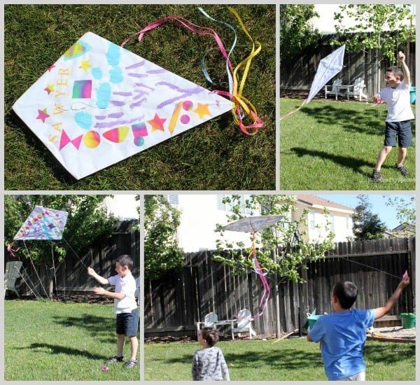 collage photo of kids flying paper kite