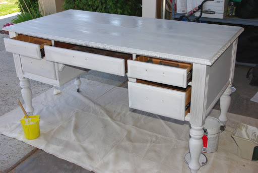 old vintage desk with coat of primer 