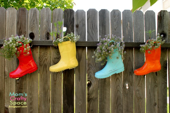 colorful rainbow rain boot garden planters