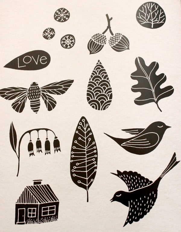 stamps with natural items and birds