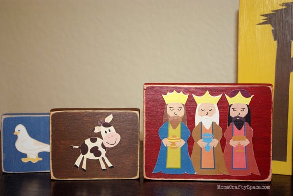 three wise men and a cow on nativity block set for children