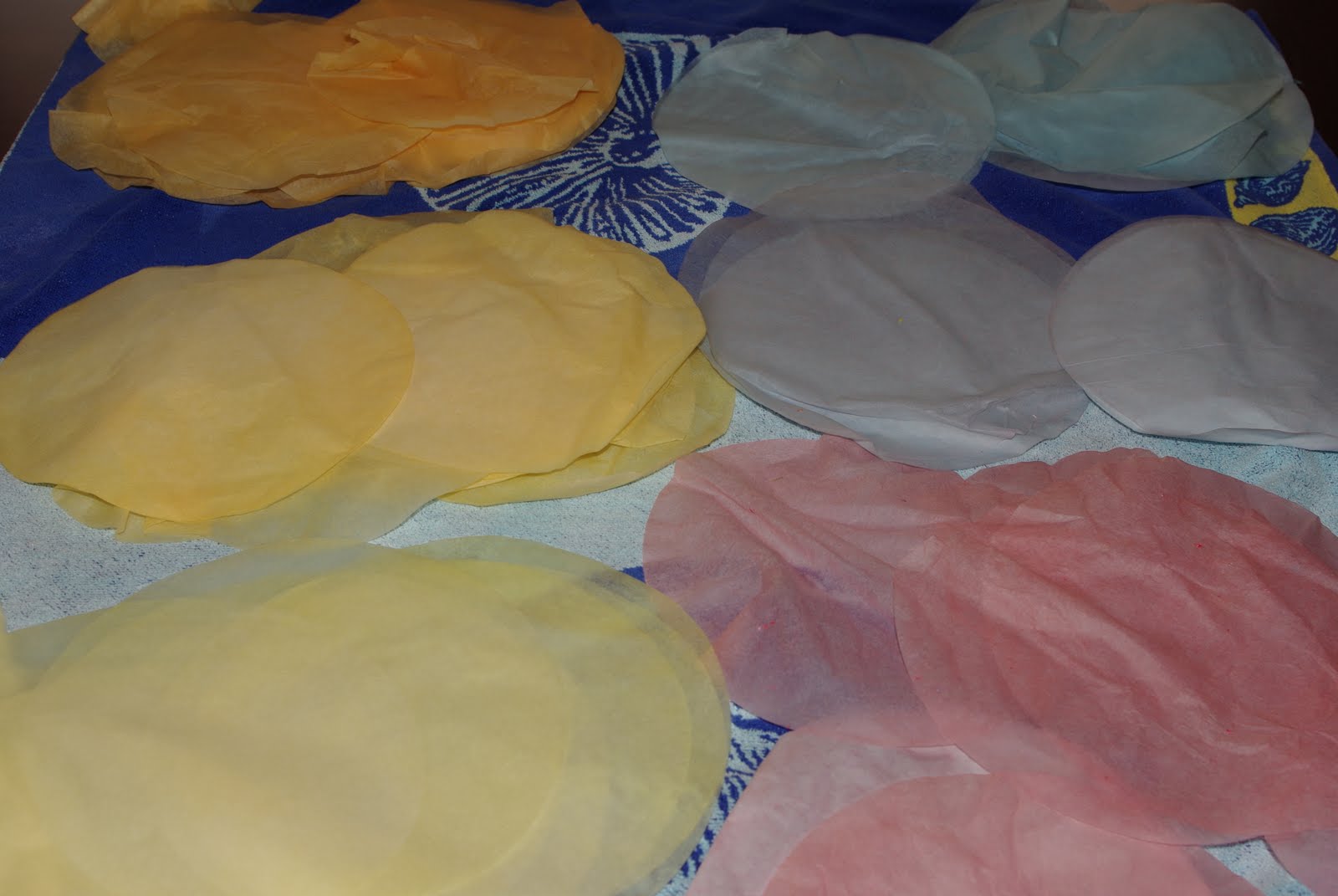 coffee filters dyed with pastel colors 