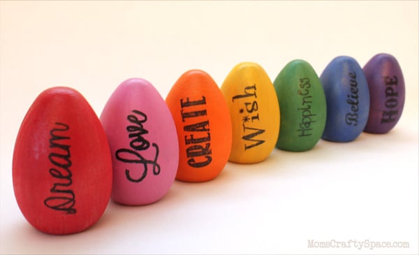 rainbow colored easter eggs with cheery sayings