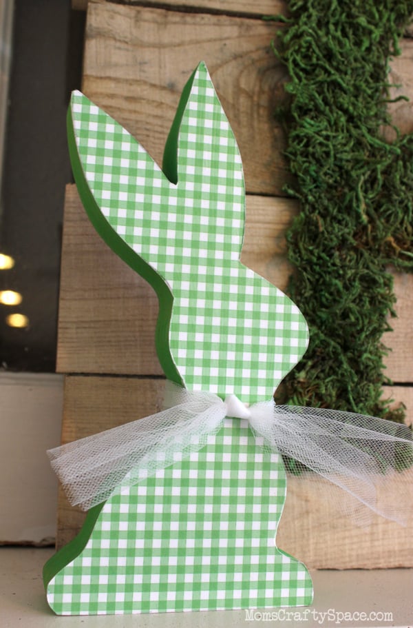 cute plaid green easter bunny with bow