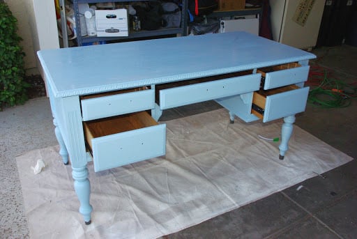 old vintage desk painted blue 
