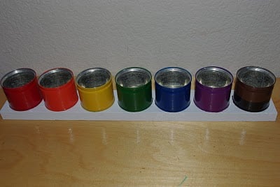del monte cans painted in rainbow colors
