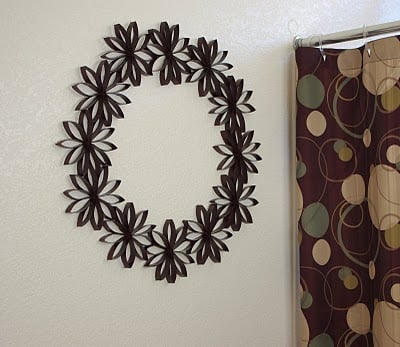 pretty paper tube wreath hung up