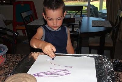 little boys making easy kids art project 