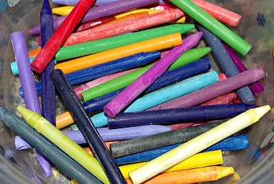 unwrapped coloring crayons for easy kids art project